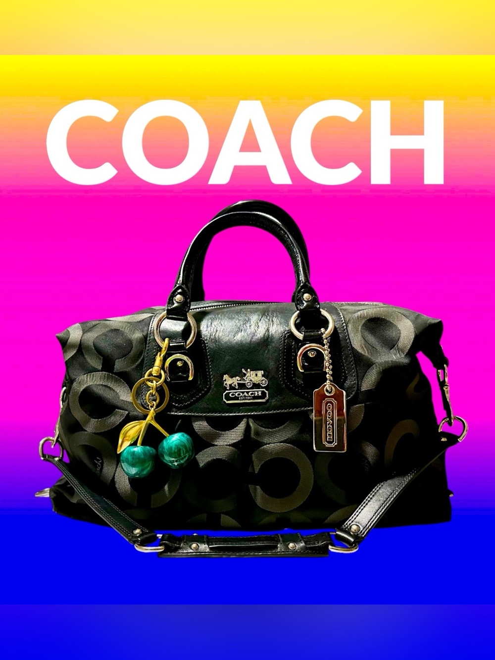 Vintage Coach soho shoulder bag Black Signature Satchel tote handbag - Picture 6 of 17